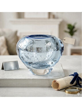 RARE Evolution by Waterford Art Glass Bowl Blue Bubbles Heavy Crystal Vintage